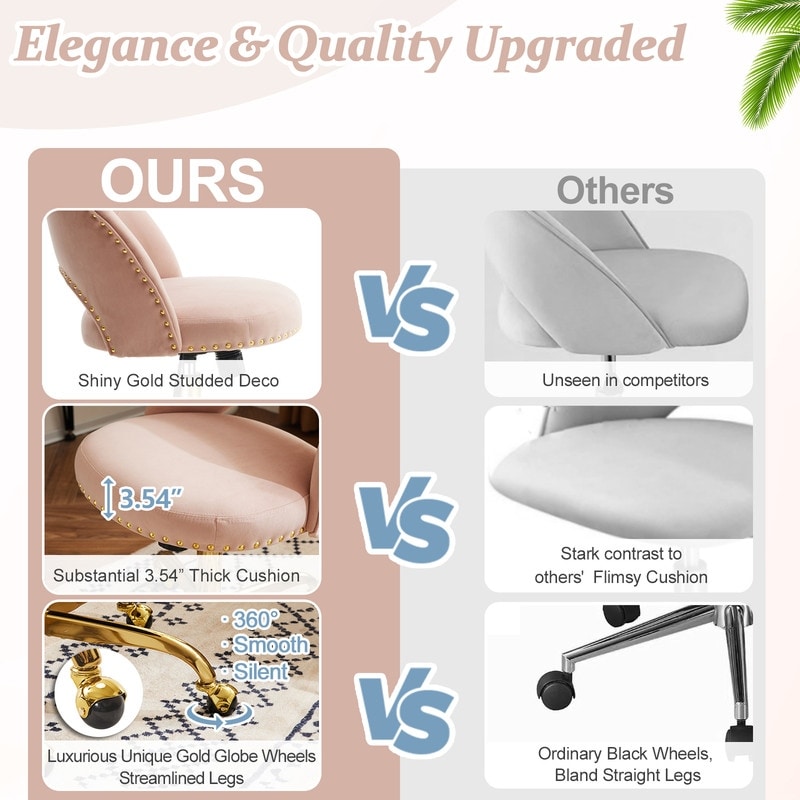 Chaise de bureau pivotante en velours, jolie chaise de bureau moderne en tissu avec roulettes