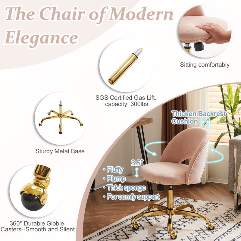 Chaise de bureau pivotante en velours, jolie chaise de bureau moderne en tissu avec roulettes