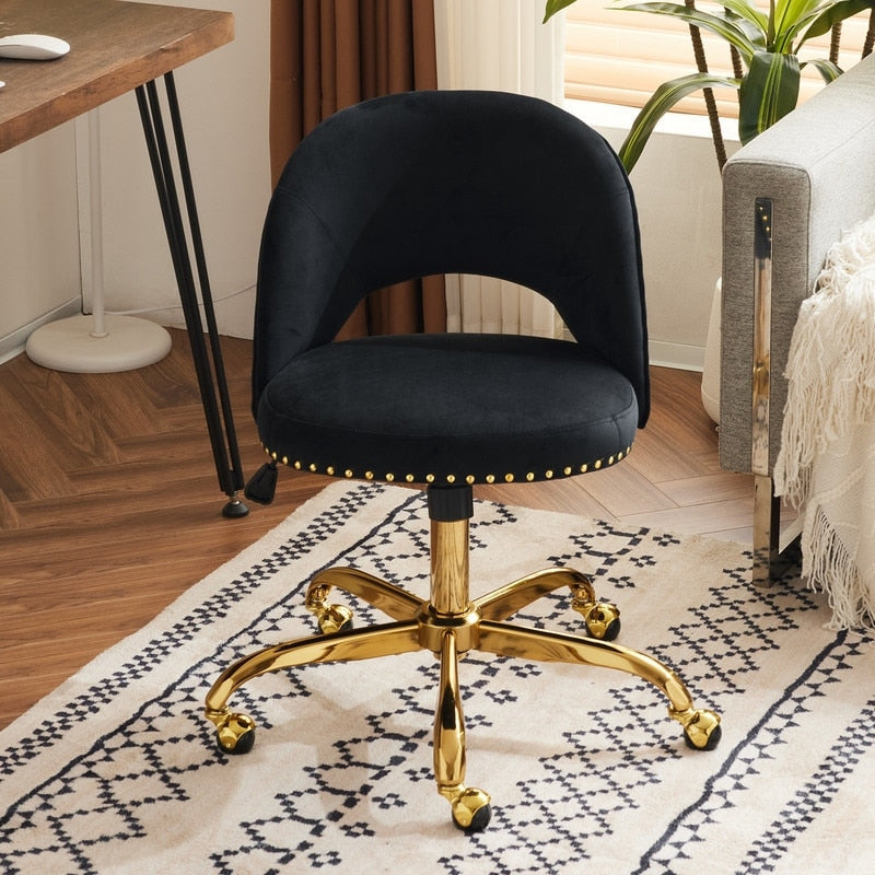 Chaise de bureau pivotante en velours, jolie chaise de bureau moderne en tissu avec roulettes