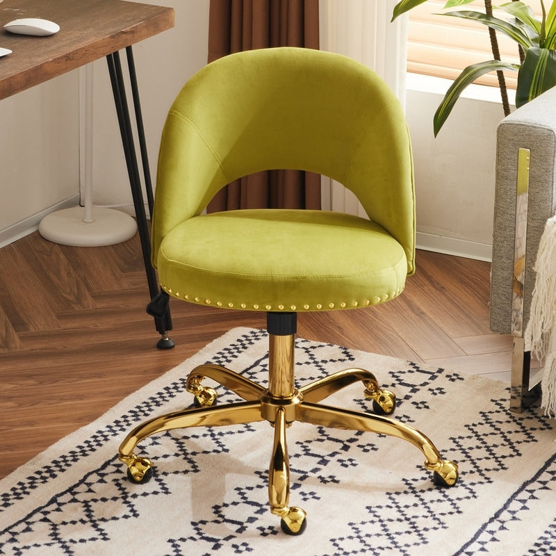 Chaise de bureau pivotante en velours, jolie chaise de bureau moderne en tissu avec roulettes