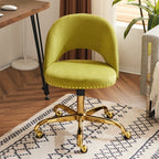 Chaise de bureau pivotante en velours, jolie chaise de bureau moderne en tissu avec roulettes
