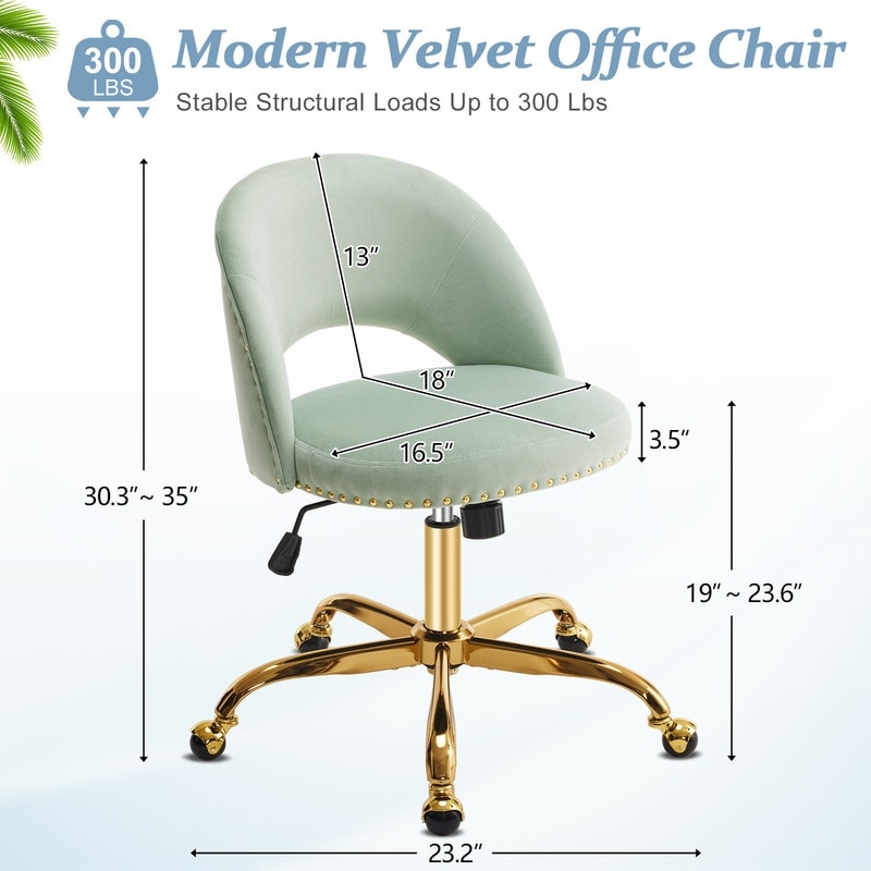 Chaise de bureau pivotante en velours, jolie chaise de bureau moderne en tissu avec roulettes
