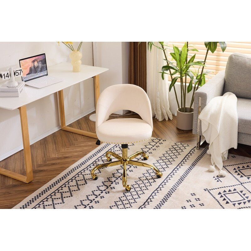 Chaise de bureau pivotante en velours, jolie chaise de bureau moderne en tissu avec roulettes