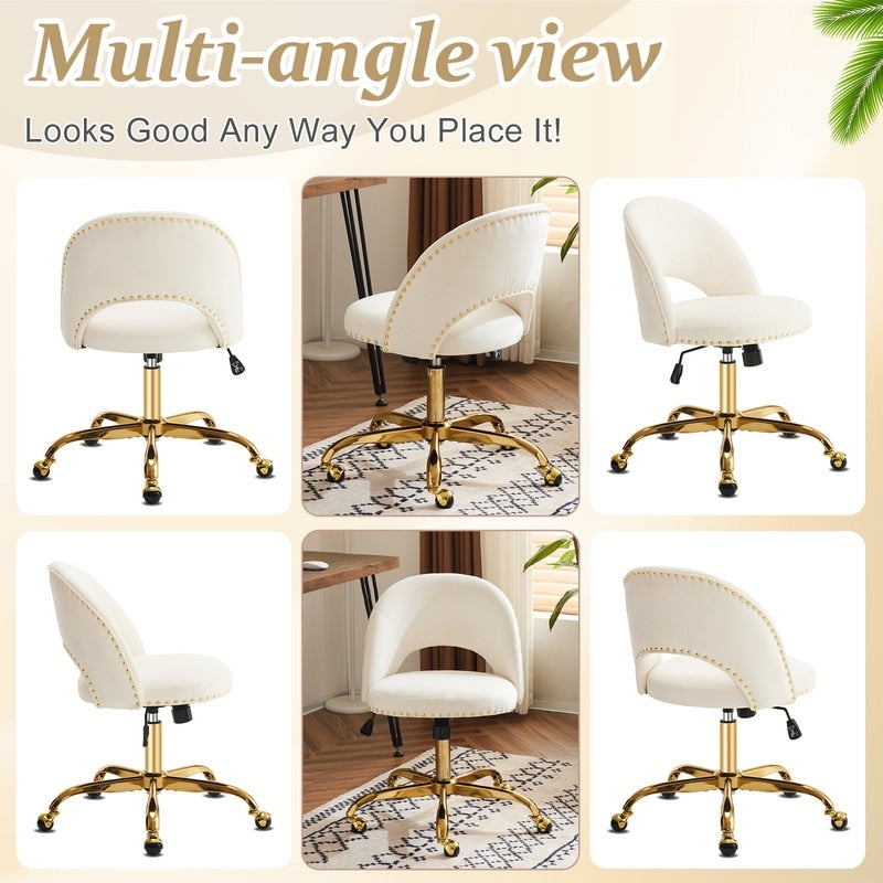 Chaise de bureau pivotante en velours, jolie chaise de bureau moderne en tissu avec roulettes