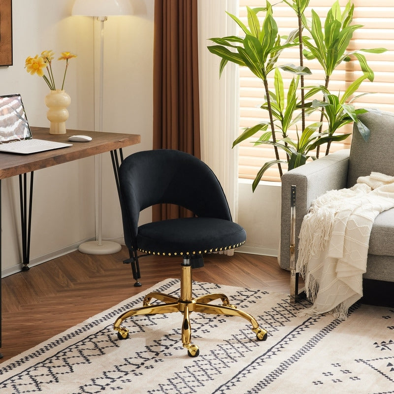 Chaise de bureau pivotante en velours, jolie chaise de bureau moderne en tissu avec roulettes