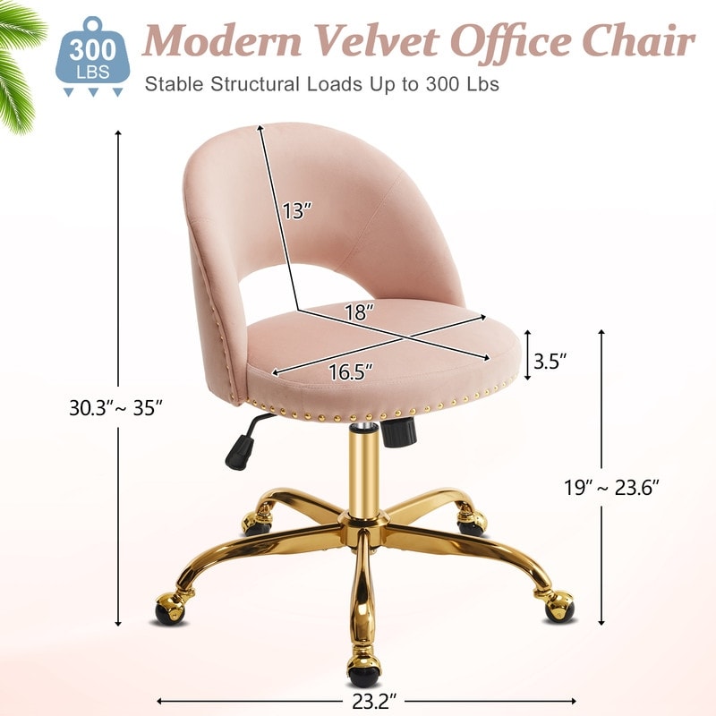 Chaise de bureau pivotante en velours, jolie chaise de bureau moderne en tissu avec roulettes