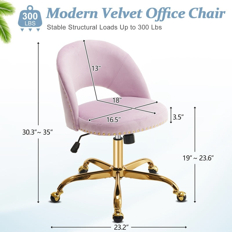 Chaise de bureau pivotante en velours, jolie chaise de bureau moderne en tissu avec roulettes
