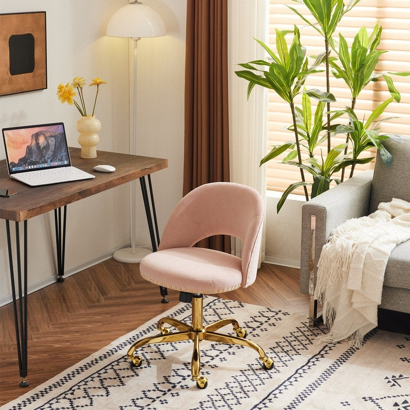 Chaise de bureau pivotante en velours, jolie chaise de bureau moderne en tissu avec roulettes