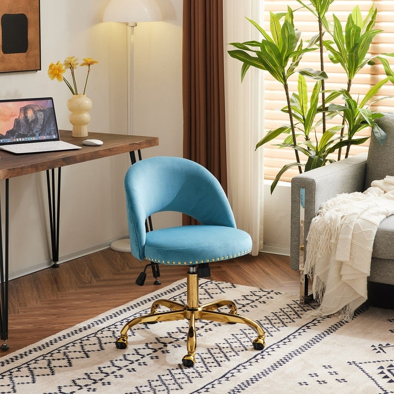 Chaise de bureau pivotante en velours, jolie chaise de bureau moderne en tissu avec roulettes