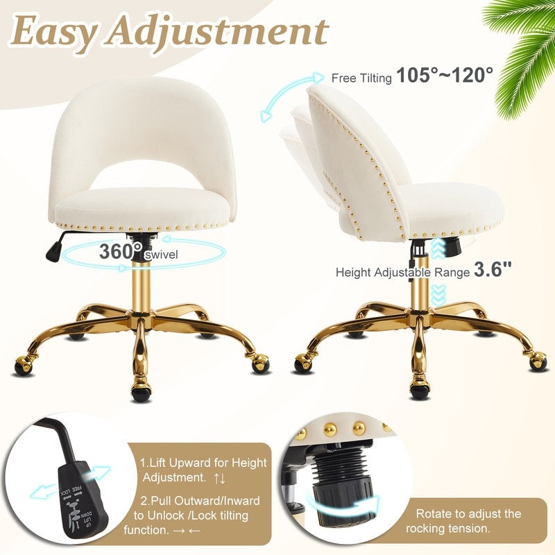 Chaise de bureau pivotante en velours, jolie chaise de bureau moderne en tissu avec roulettes