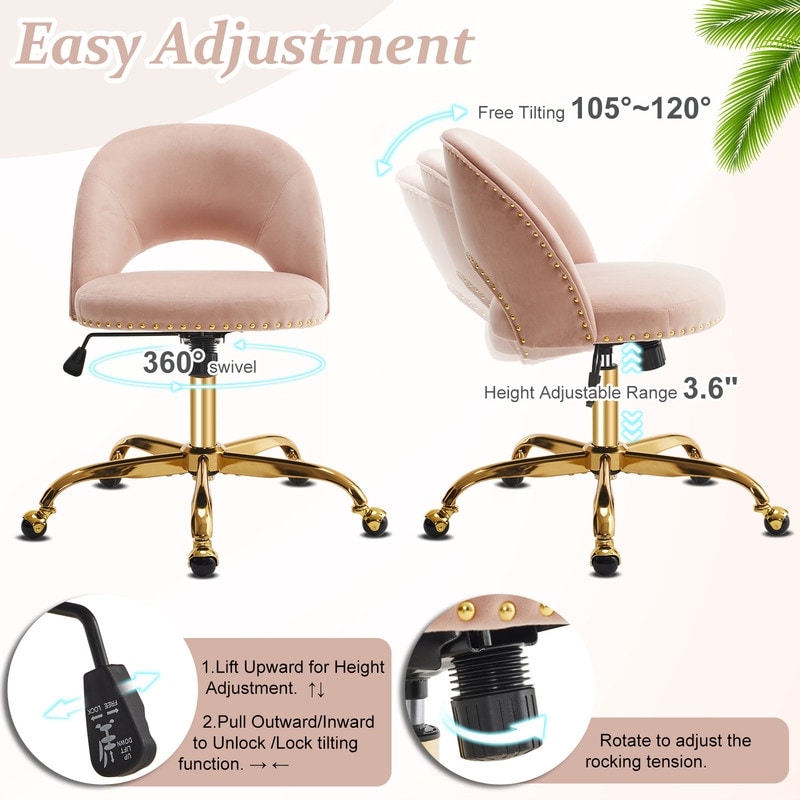Chaise de bureau pivotante en velours, jolie chaise de bureau moderne en tissu avec roulettes