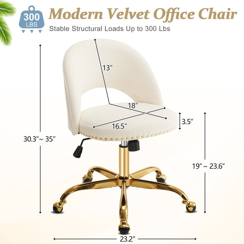 Chaise de bureau pivotante en velours, jolie chaise de bureau moderne en tissu avec roulettes