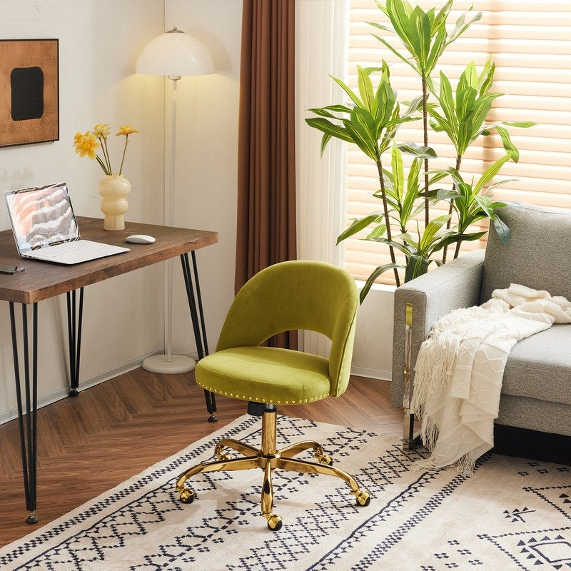 Chaise de bureau pivotante en velours, jolie chaise de bureau moderne en tissu avec roulettes