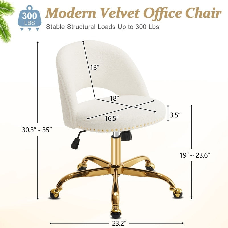 Chaise de bureau pivotante en velours, jolie chaise de bureau moderne en tissu avec roulettes