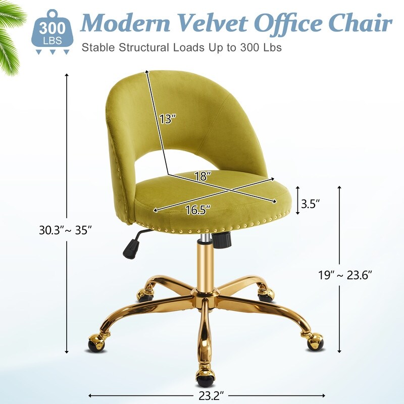Chaise de bureau pivotante en velours, jolie chaise de bureau moderne en tissu avec roulettes