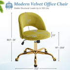 Chaise de bureau pivotante en velours, jolie chaise de bureau moderne en tissu avec roulettes