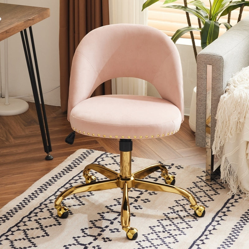 Chaise de bureau pivotante en velours, jolie chaise de bureau moderne en tissu avec roulettes
