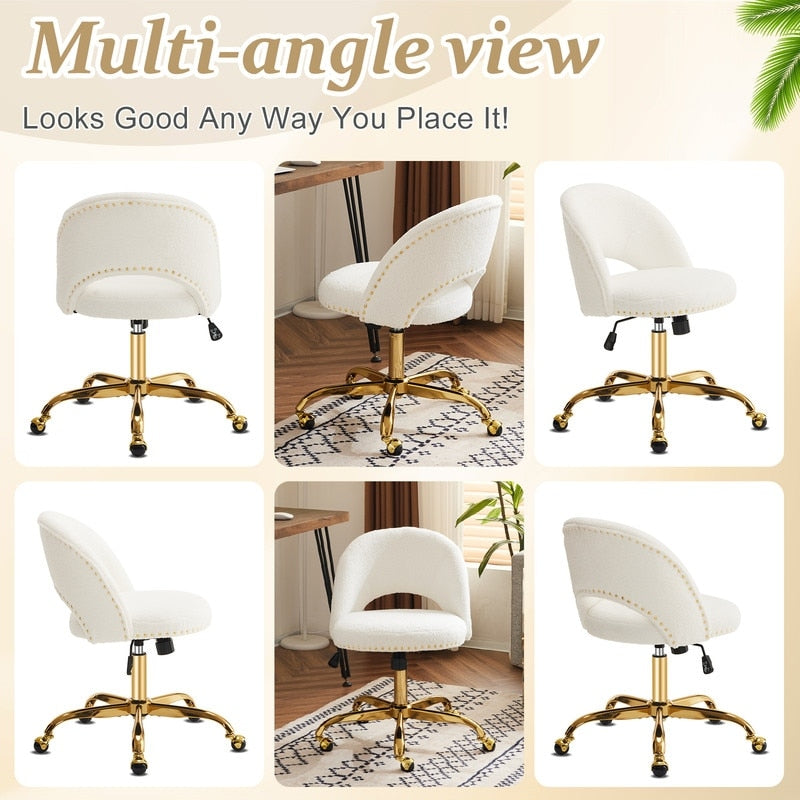 Chaise de bureau pivotante en velours, jolie chaise de bureau moderne en tissu avec roulettes