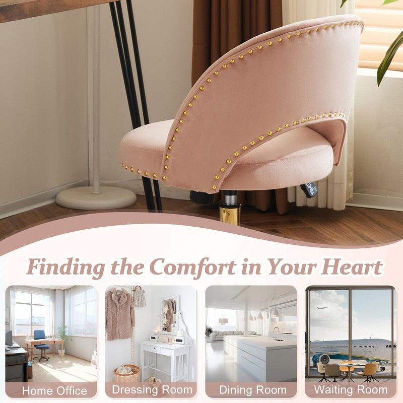 Chaise de bureau pivotante en velours, jolie chaise de bureau moderne en tissu avec roulettes