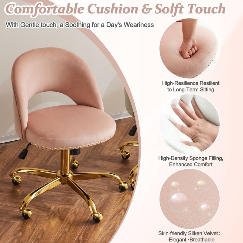 Chaise de bureau pivotante en velours, jolie chaise de bureau moderne en tissu avec roulettes