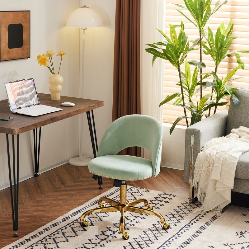 Chaise de bureau pivotante en velours, jolie chaise de bureau moderne en tissu avec roulettes