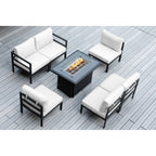 Canapé d'extérieur Ohana 7 pièces en aluminium avec coussin et table à feu de 42 po