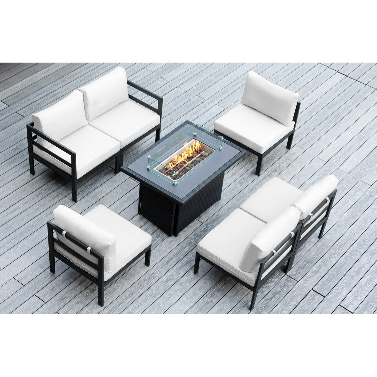 Canapé d'extérieur Ohana 7 pièces en aluminium avec coussin et table à feu de 42 po
