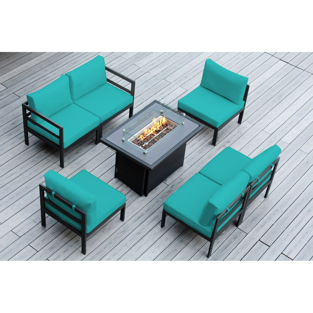 Canapé d'extérieur Ohana 7 pièces en aluminium avec coussin et table à feu de 42 po