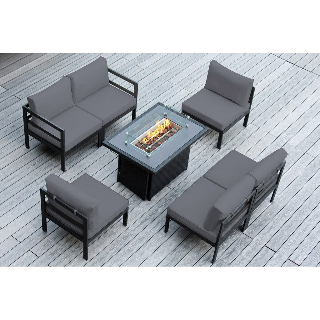 Canapé d'extérieur Ohana 7 pièces en aluminium avec coussin et table à feu de 42 po