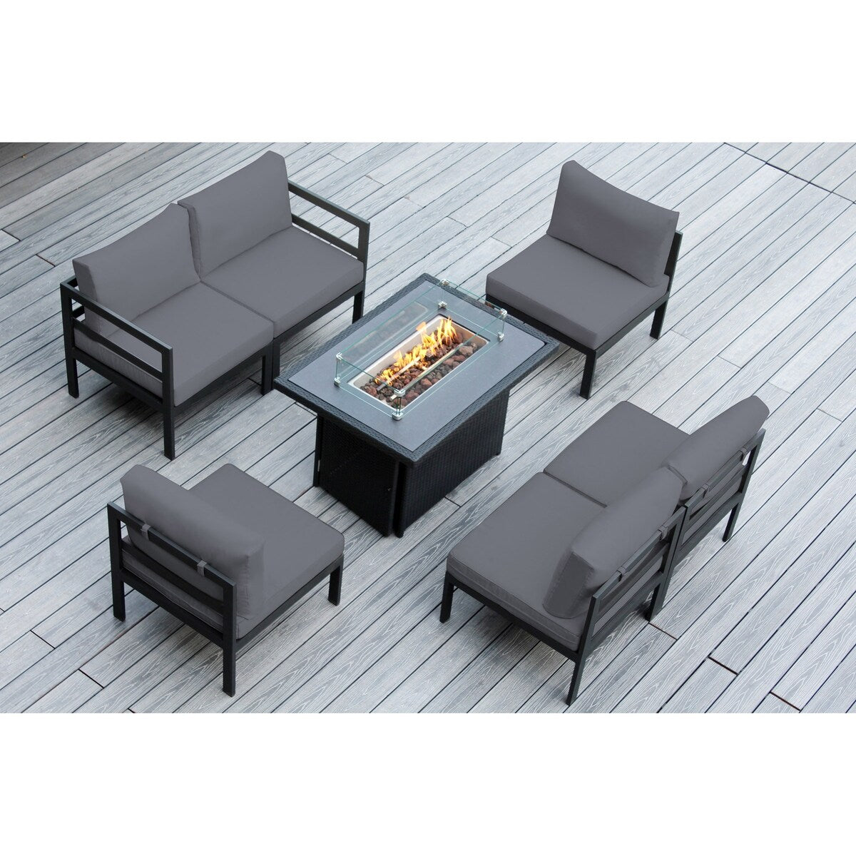 Canapé d'extérieur Ohana 7 pièces en aluminium avec coussin et table à feu de 42 po