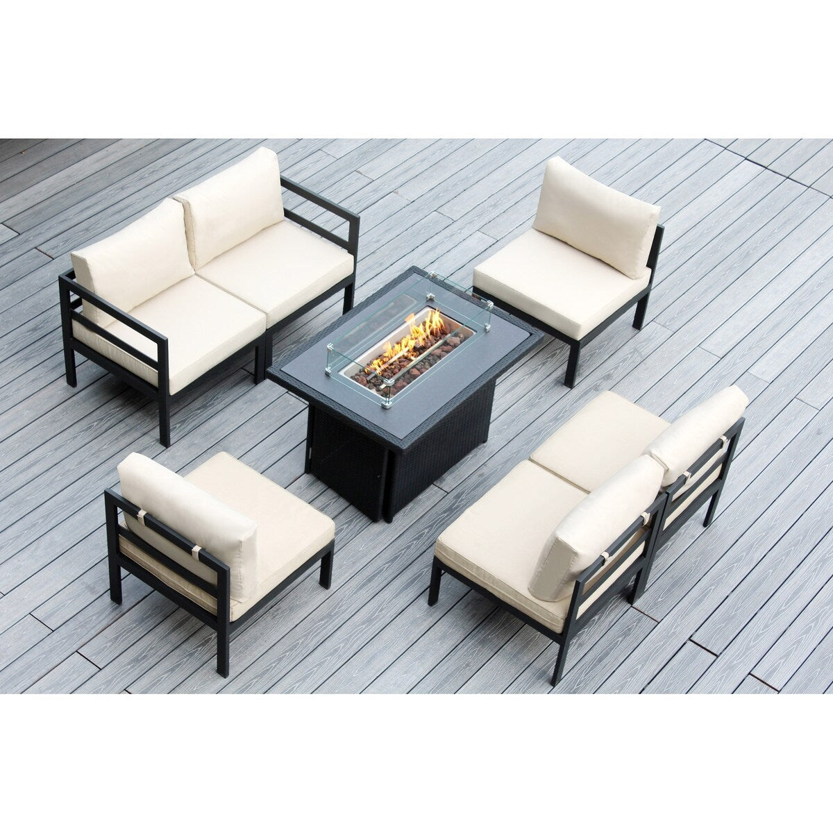 Canapé d'extérieur Ohana 7 pièces en aluminium avec coussin et table à feu de 42 po