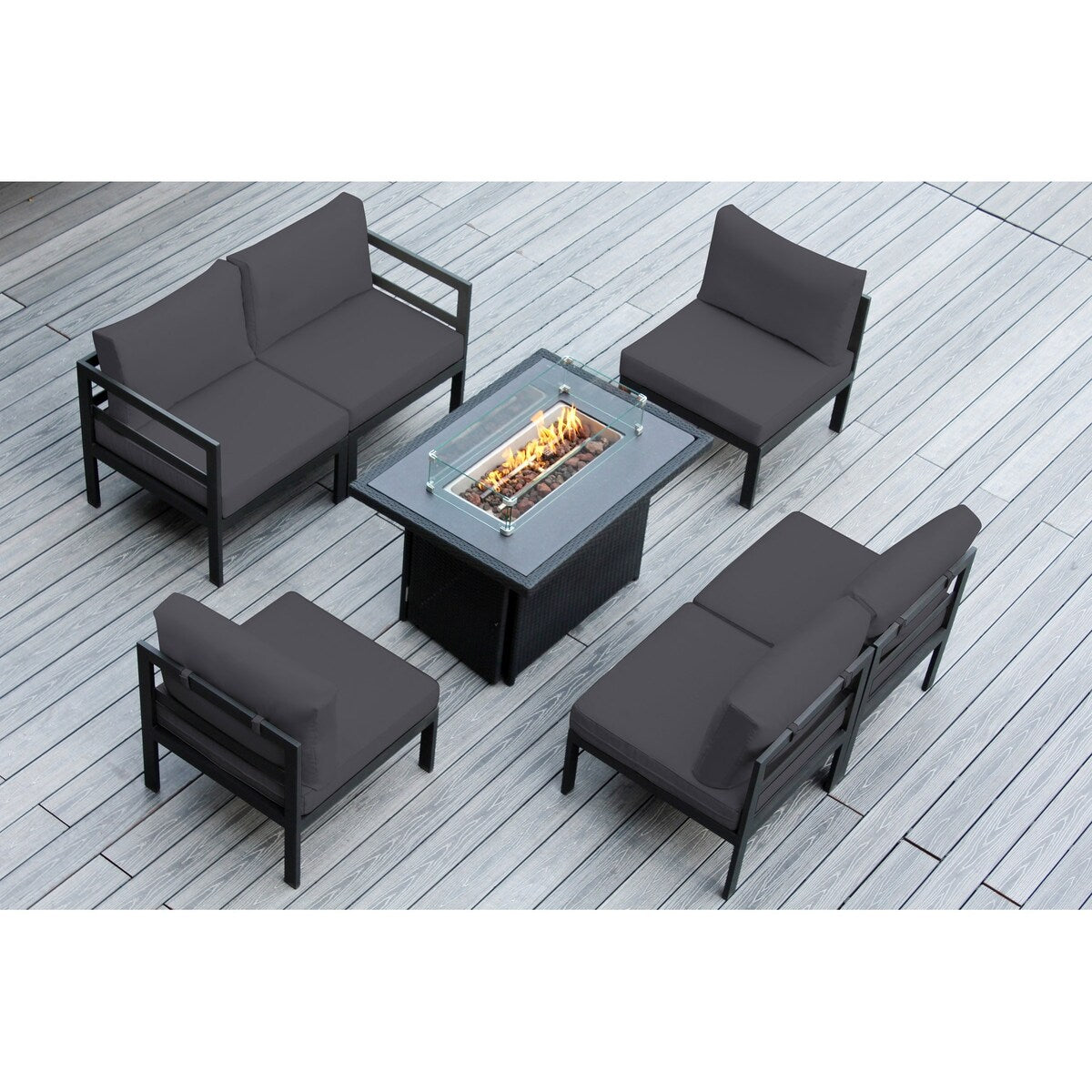 Canapé d'extérieur Ohana 7 pièces en aluminium avec coussin et table à feu de 42 po