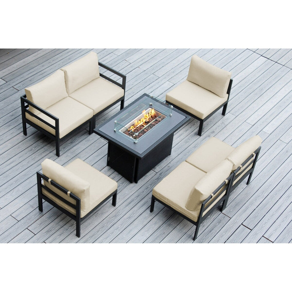 Canapé d'extérieur Ohana 7 pièces en aluminium avec coussin et table à feu de 42 po