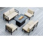 Canapé d'extérieur Ohana 7 pièces en aluminium avec coussin et table à feu de 42 po