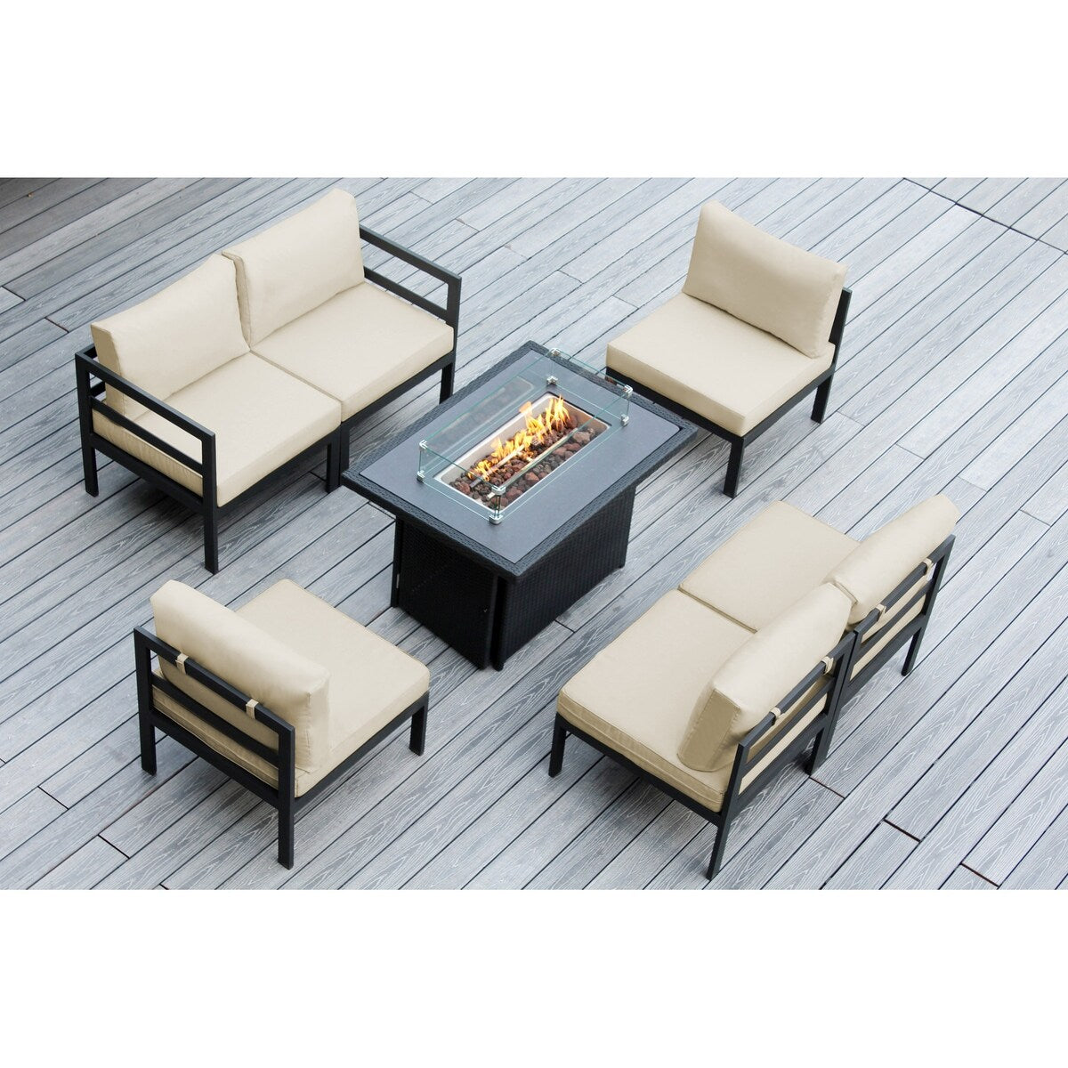 Canapé d'extérieur Ohana 7 pièces en aluminium avec coussin et table à feu de 42 po