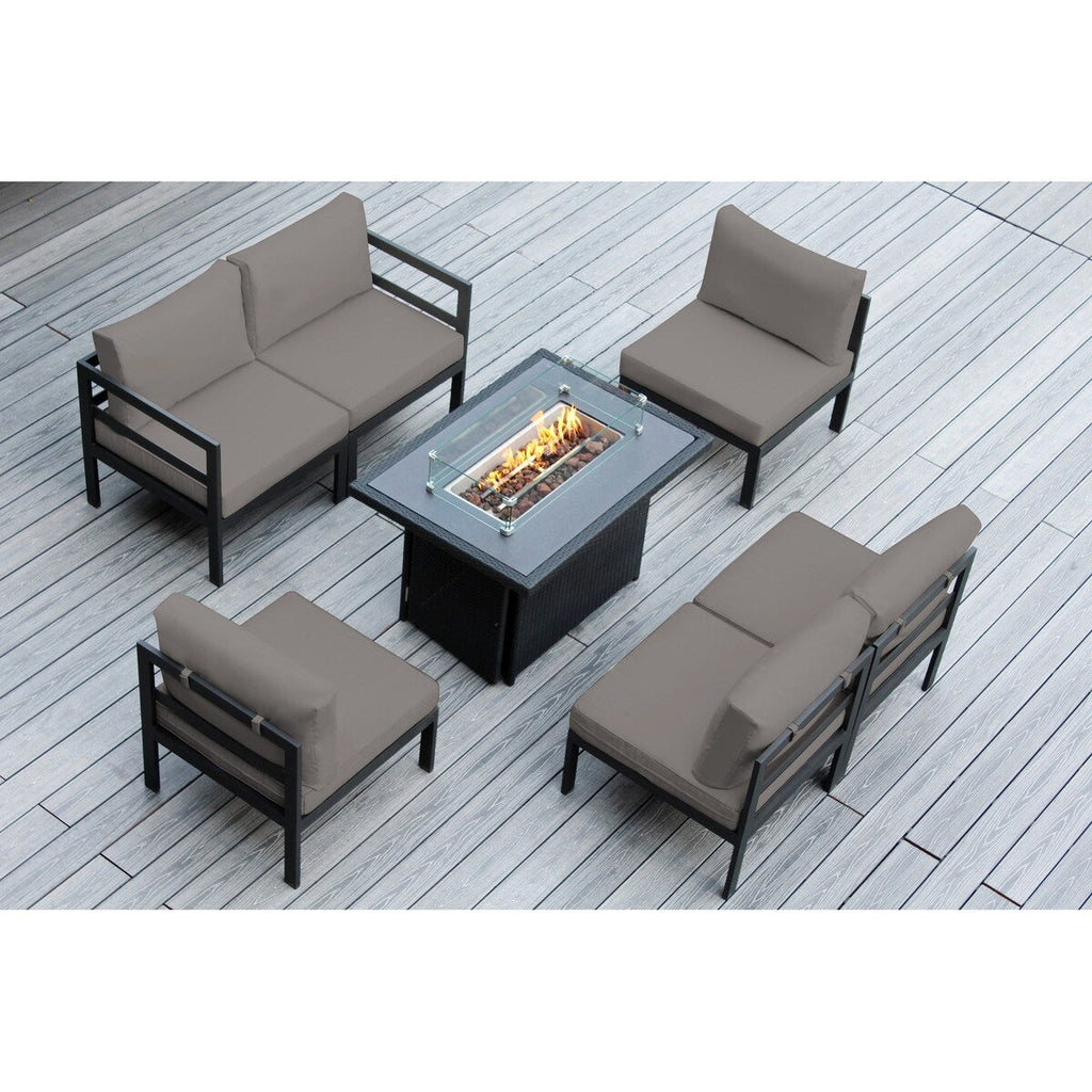 Canapé d'extérieur Ohana 7 pièces en aluminium avec coussin et table à feu de 42 po