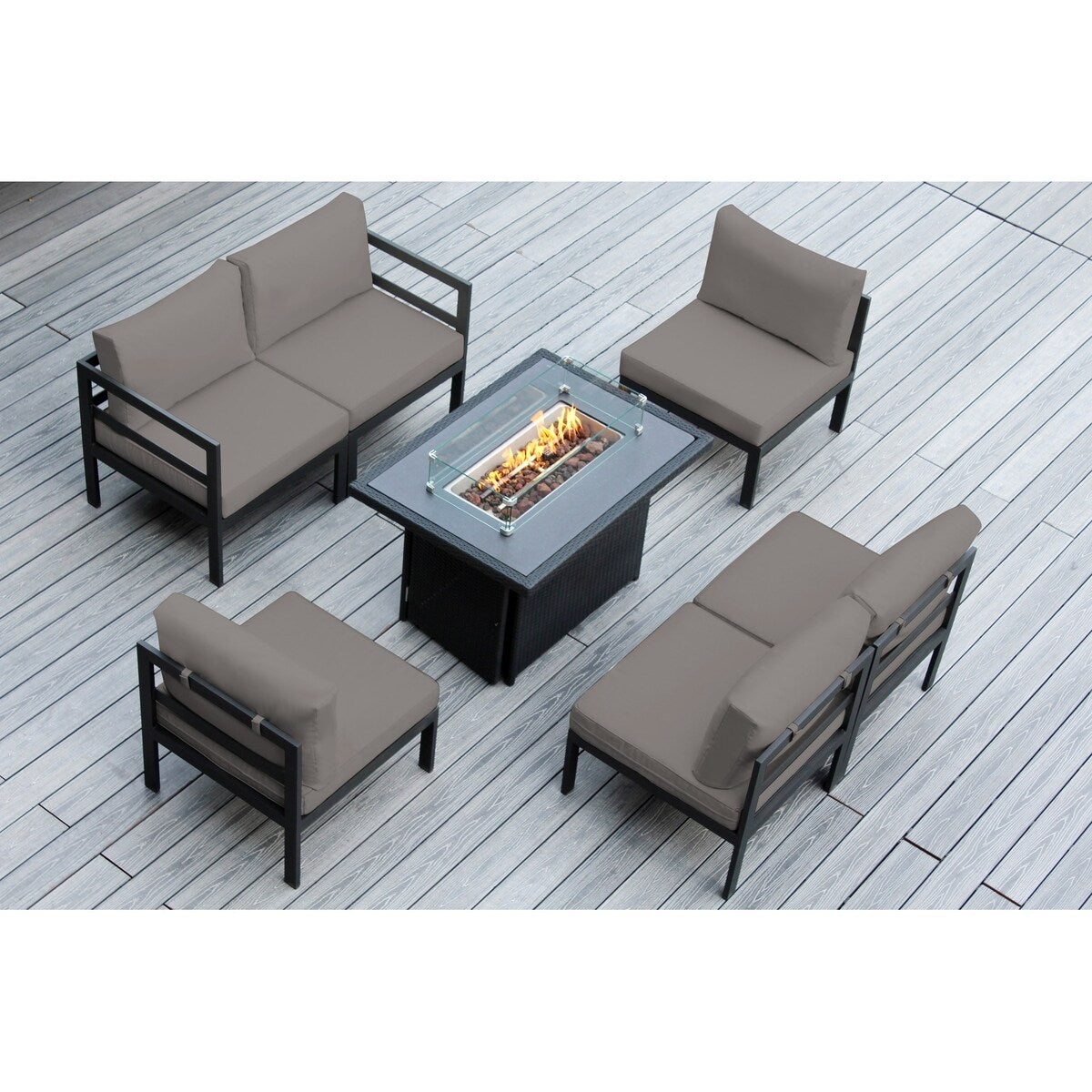 Canapé d'extérieur Ohana 7 pièces en aluminium avec coussin et table à feu de 42 po