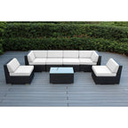 Ensemble de salon de jardin Ohana 7 pièces en osier noir avec coussins - Sans assemblage