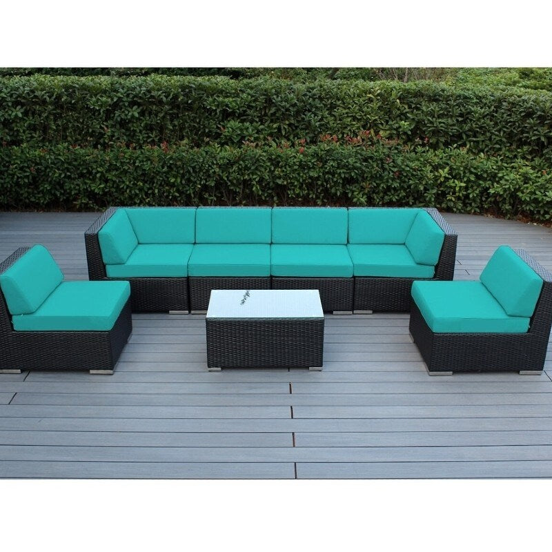 Ensemble de salon de jardin Ohana 7 pièces en osier noir avec coussins - Sans assemblage