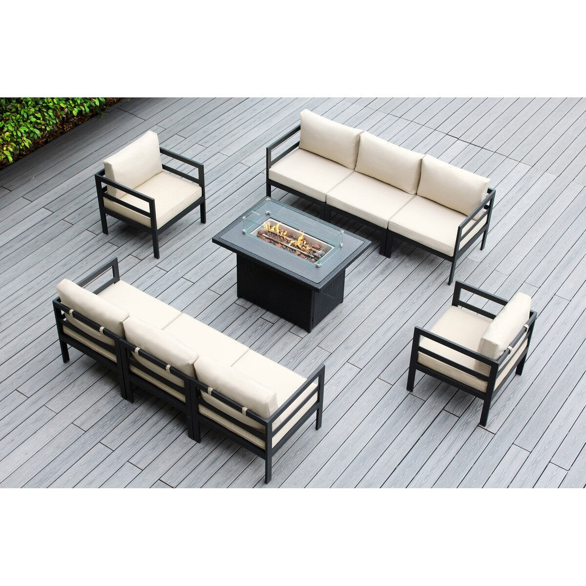 Canapé d'extérieur Ohana 9 pièces en aluminium avec coussin et table à feu de 42 po