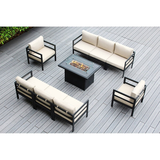 Canapé d'extérieur Ohana 9 pièces en aluminium avec coussin et table à feu de 42 po
