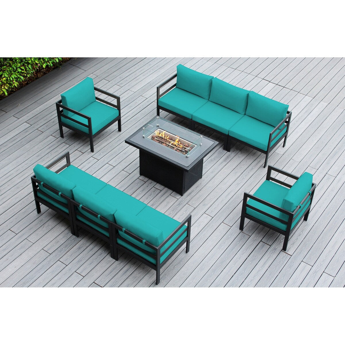 Canapé d'extérieur Ohana 9 pièces en aluminium avec coussin et table à feu de 42 po