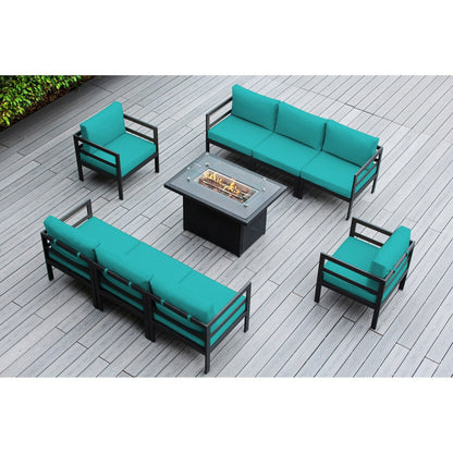 Canapé d'extérieur Ohana 9 pièces en aluminium avec coussin et table à feu de 42 po