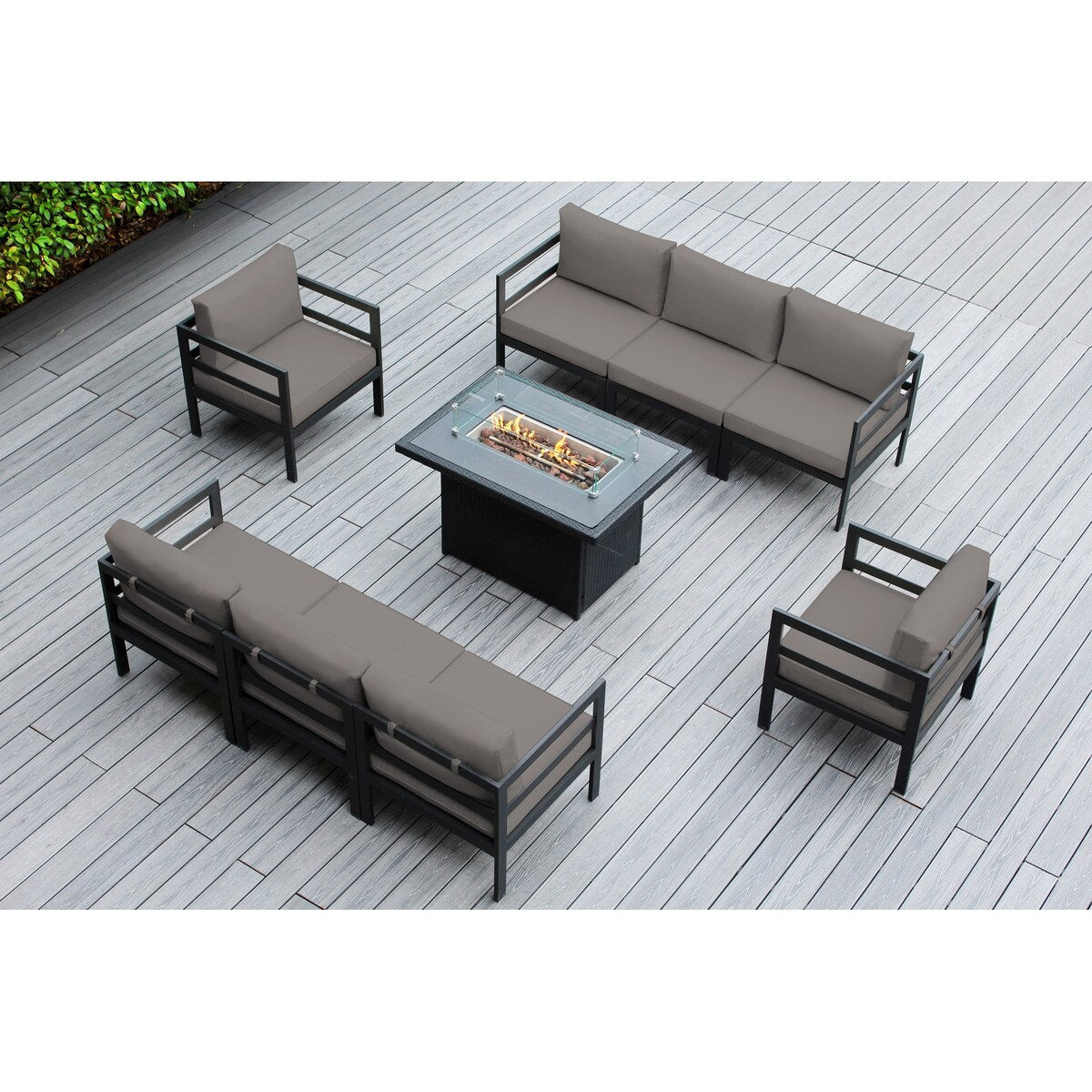Canapé d'extérieur Ohana 9 pièces en aluminium avec coussin et table à feu de 42 po