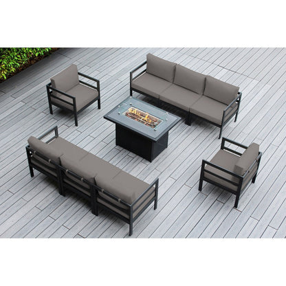 Canapé d'extérieur Ohana 9 pièces en aluminium avec coussin et table à feu de 42 po