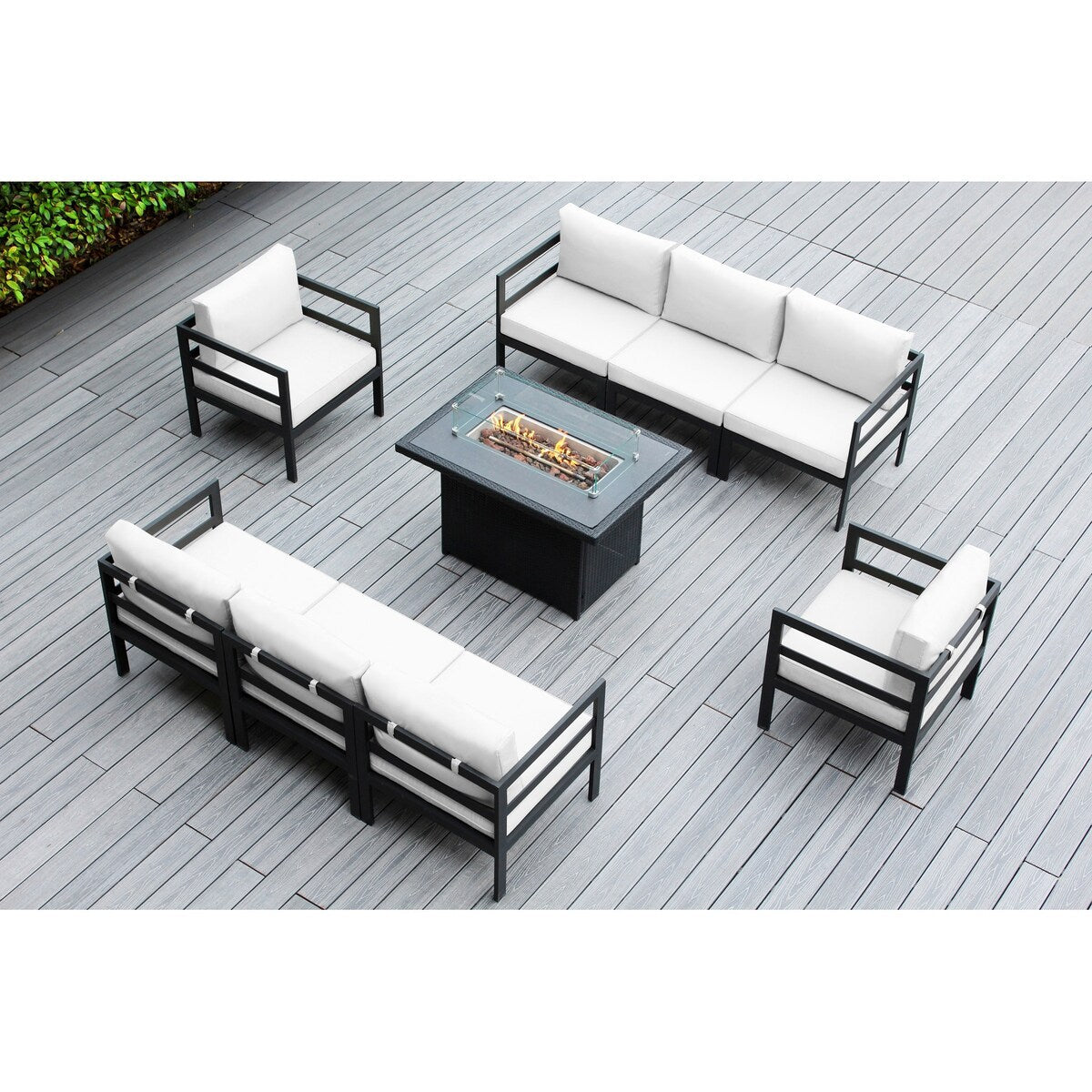 Canapé d'extérieur Ohana 9 pièces en aluminium avec coussin et table à feu de 42 po