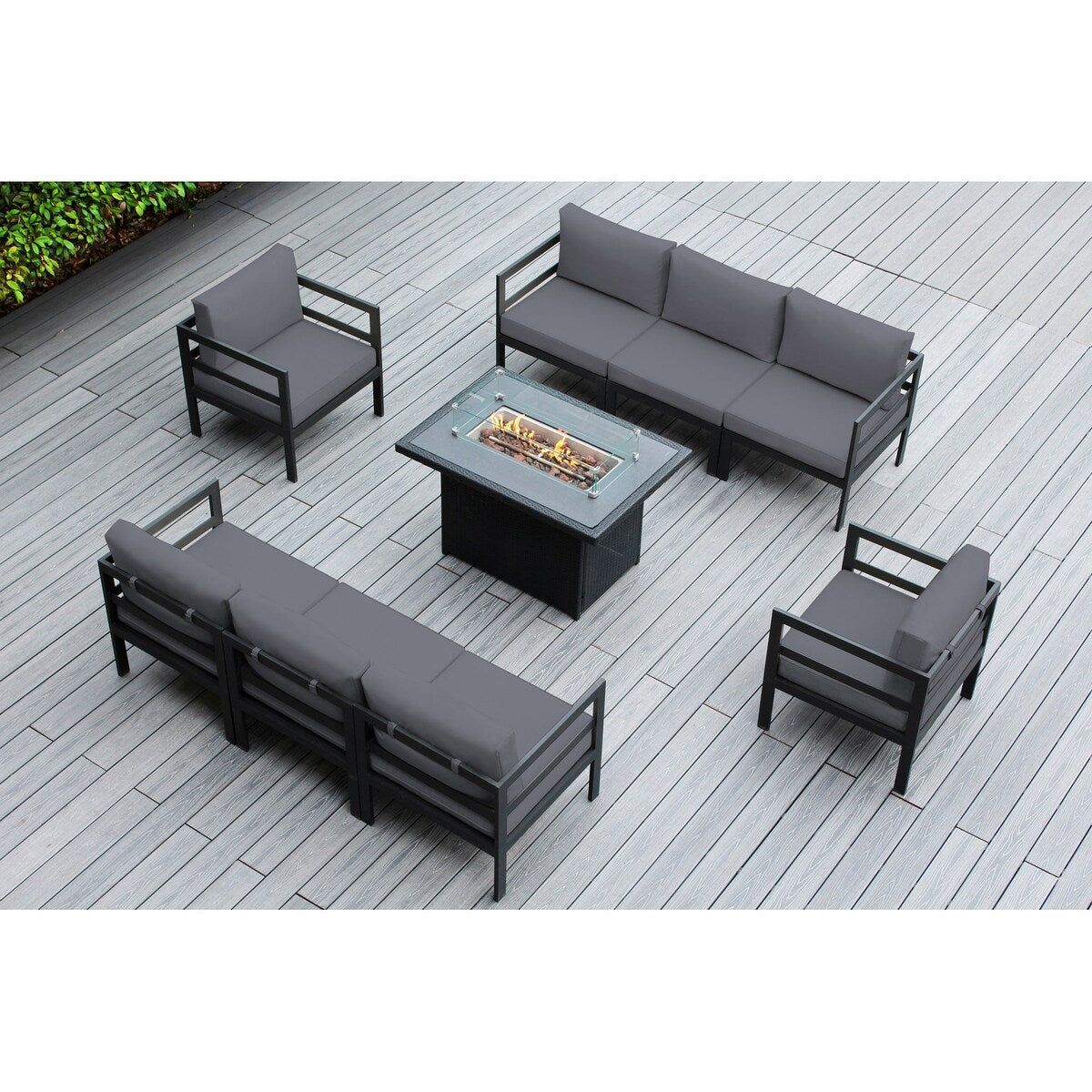 Canapé d'extérieur Ohana 9 pièces en aluminium avec coussin et table à feu de 42 po