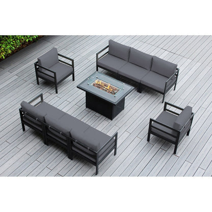 Canapé d'extérieur Ohana 9 pièces en aluminium avec coussin et table à feu de 42 po