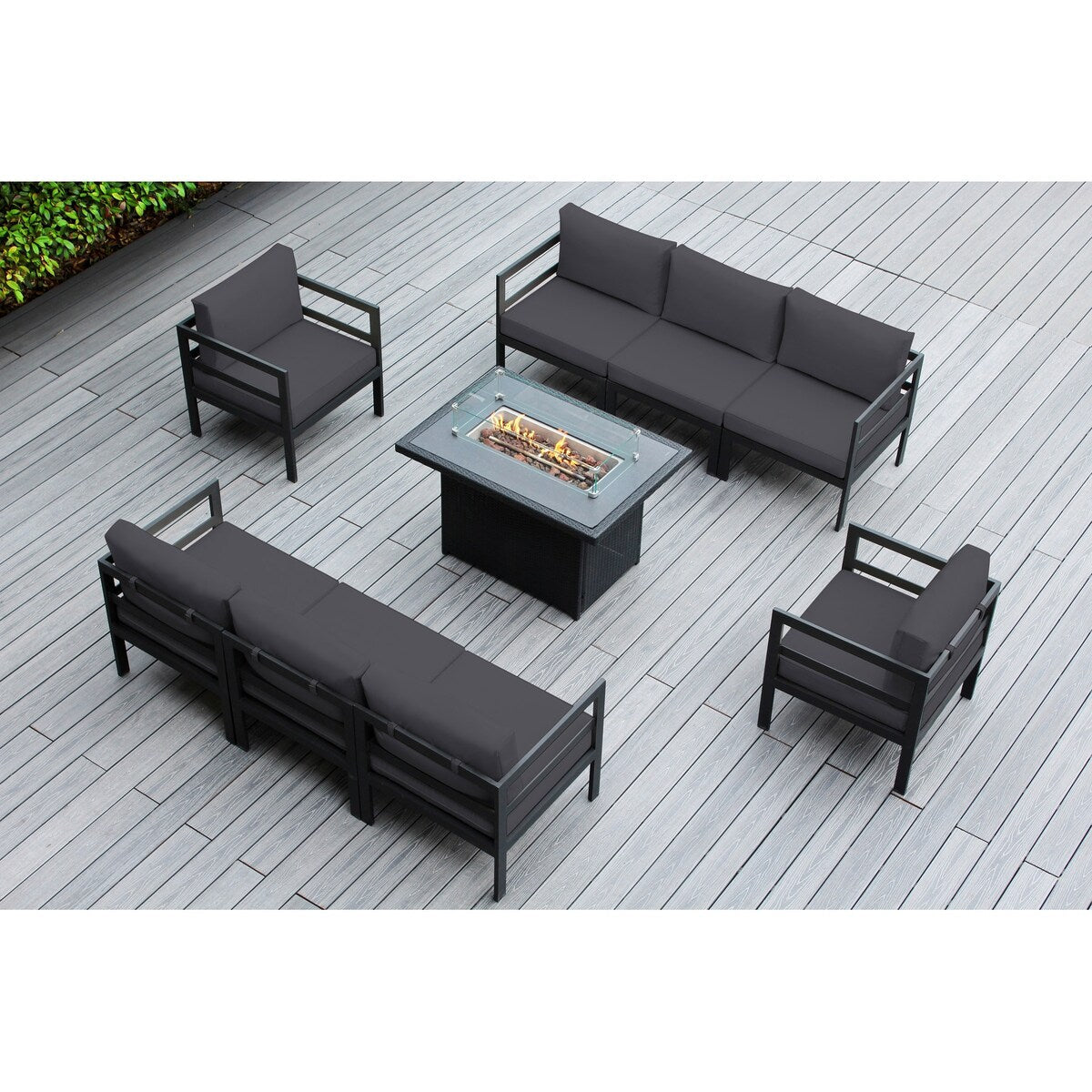 Canapé d'extérieur Ohana 9 pièces en aluminium avec coussin et table à feu de 42 po