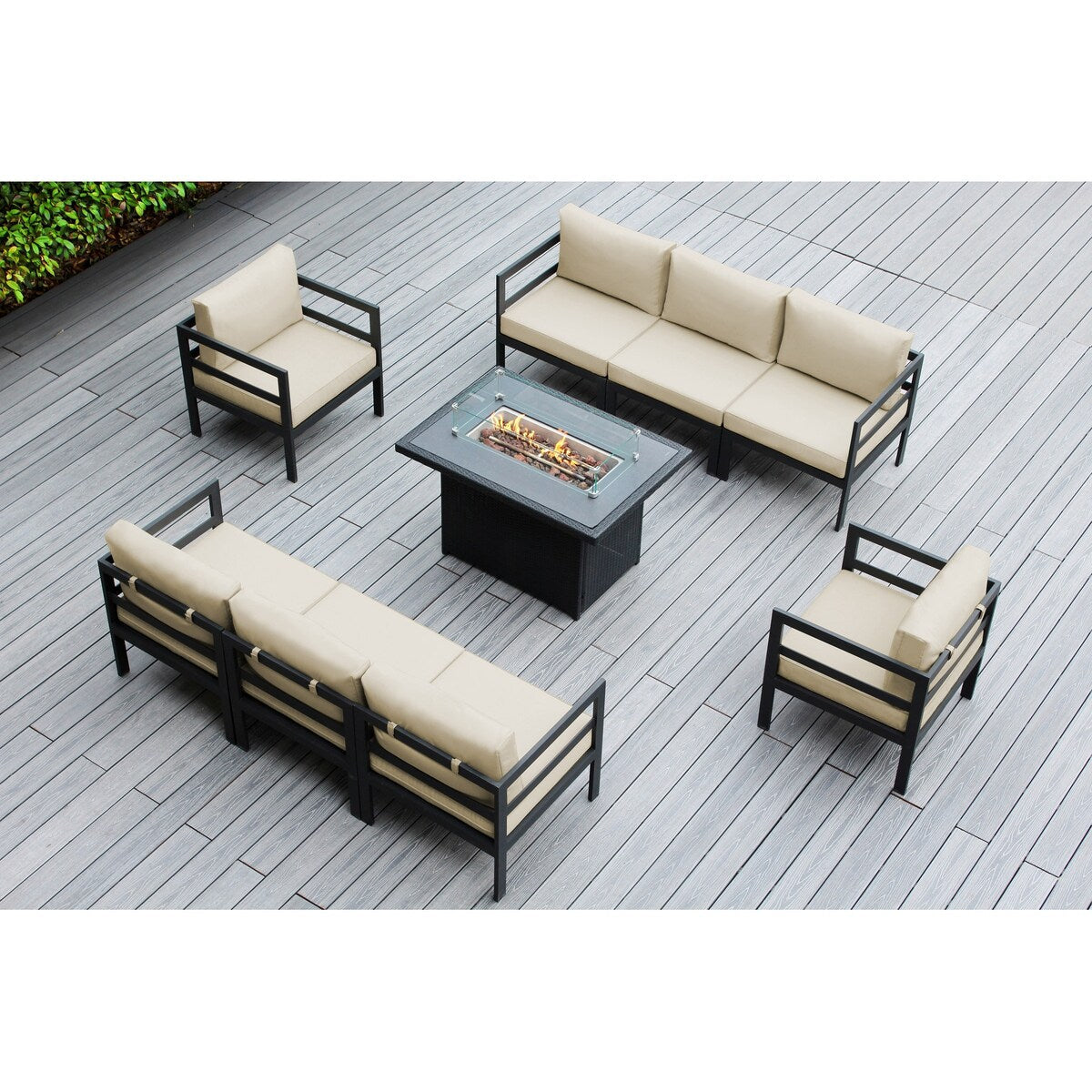 Canapé d'extérieur Ohana 9 pièces en aluminium avec coussin et table à feu de 42 po